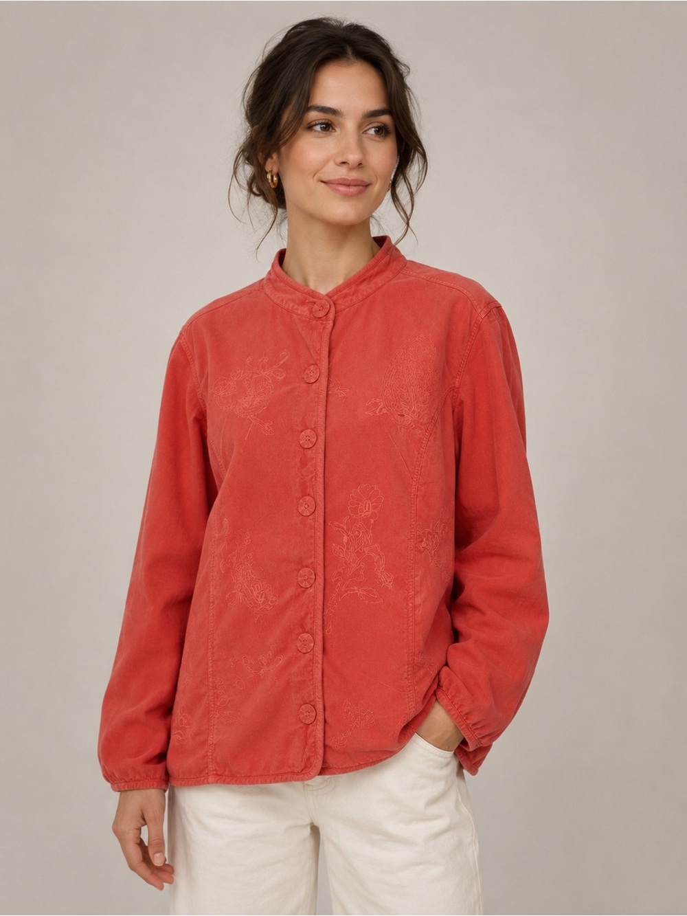 April Cornell Sz L Orange Corduroy Embroidered Boho Jacket